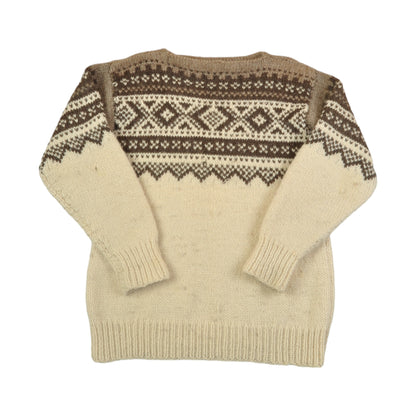 Vintage Strickpullover Wollpullover Scandi Muster Creme Groß