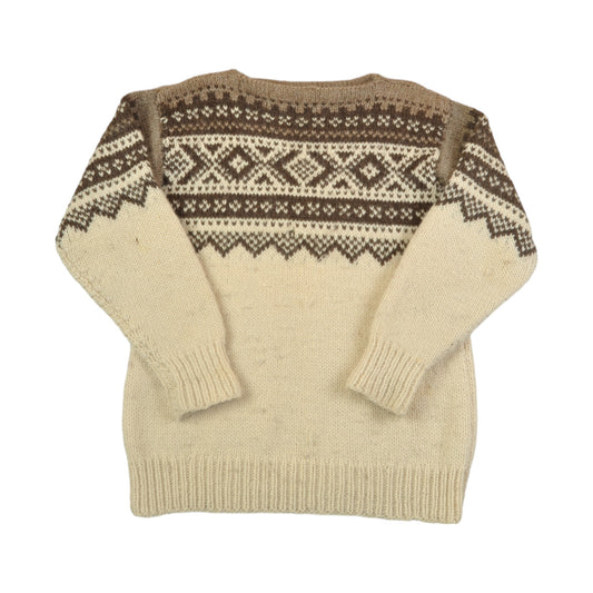 Vintage Strickpullover Wollpullover Scandi Muster Creme Groß