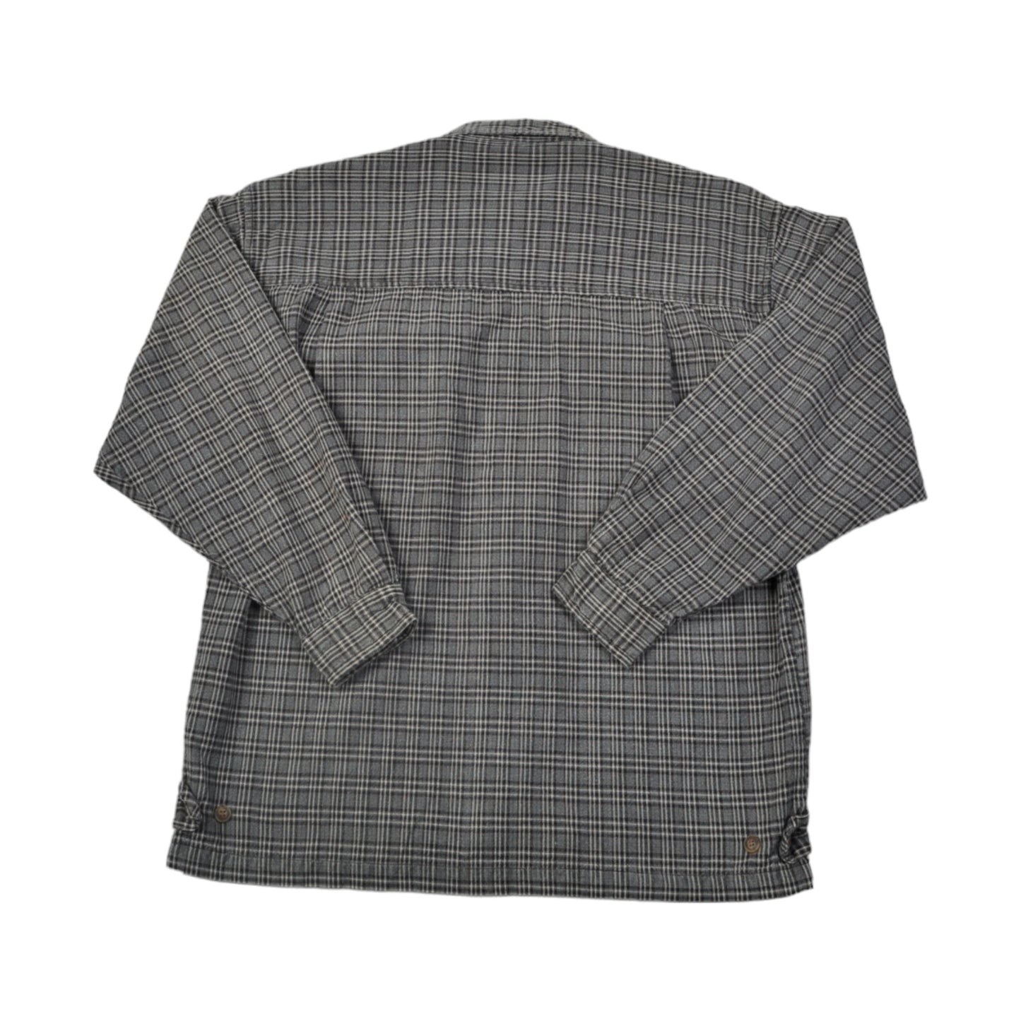 Vintage Shirt Zip Up Checked Pattern Long Sleeve Grey Medium