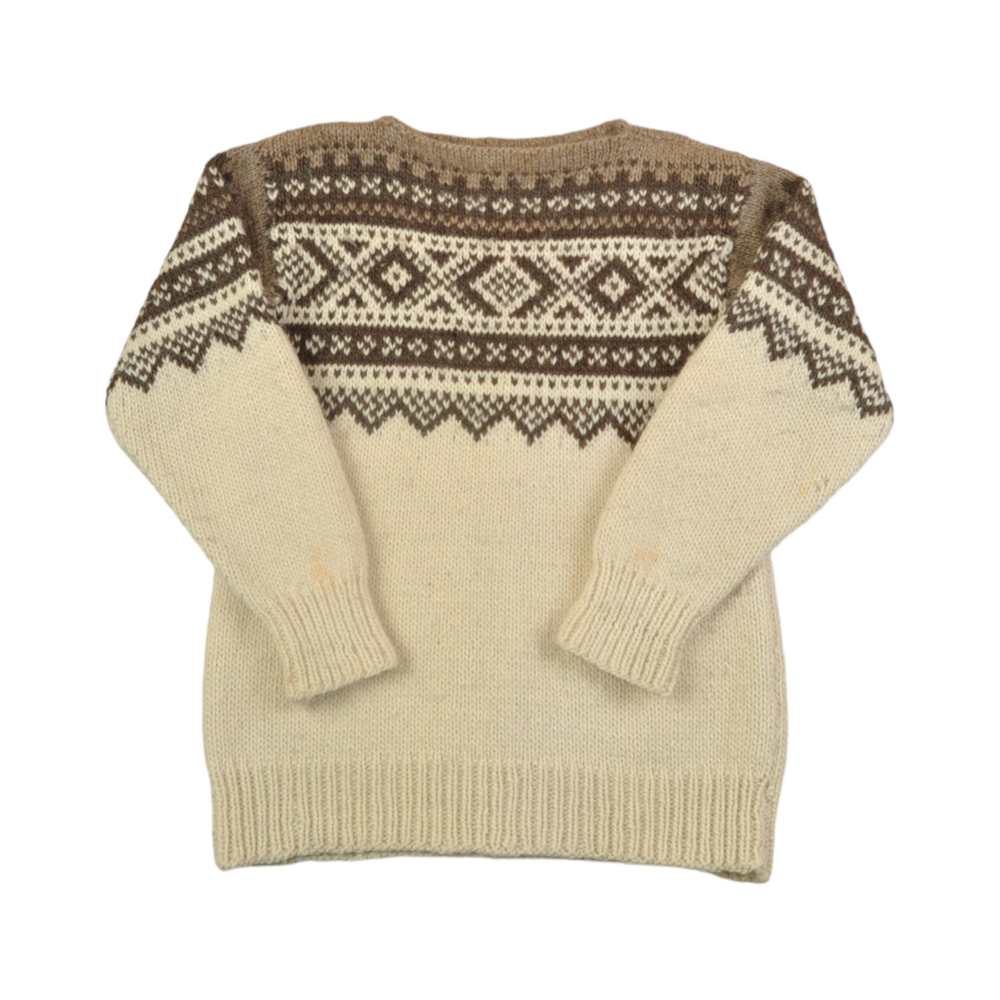 Vintage Strickpullover Wollpullover Scandi Muster Creme Groß