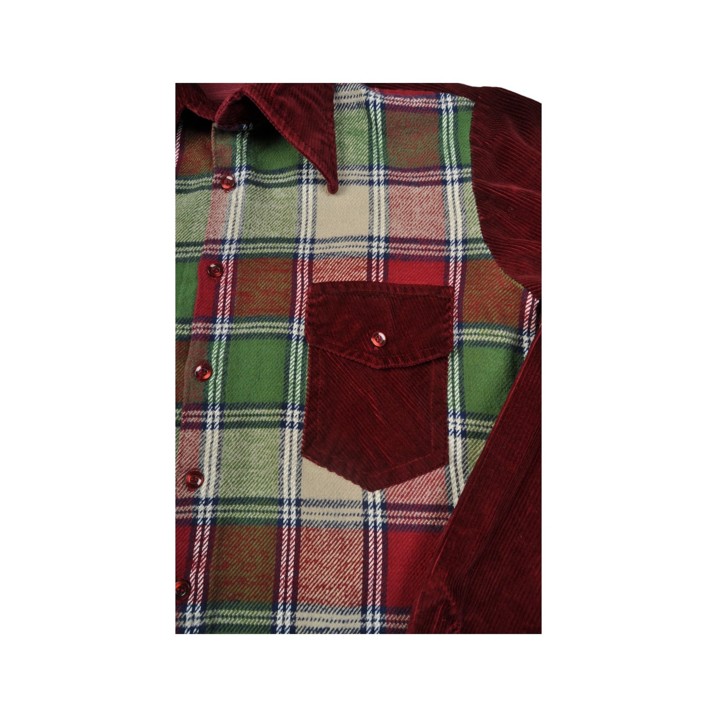 Vintage Shirt Corduroy Checked Pattern Long Sleeve Burgundy Medium