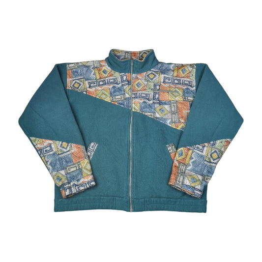 Vintage Jacke Fleece Retro Muster Blau Groß