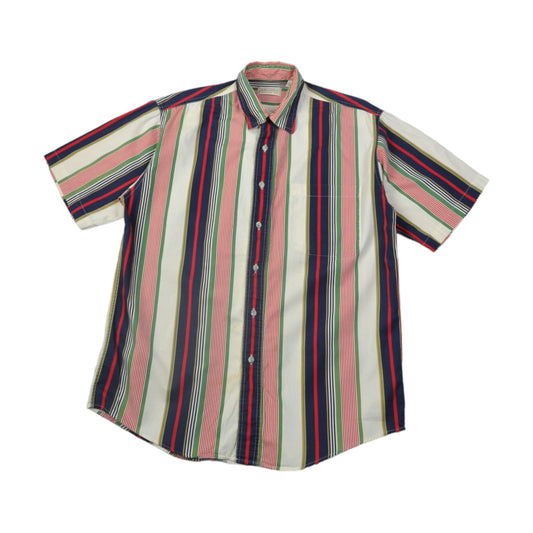 Vintage Shirt 90's Striped Pattern Short Sleeve Multi Medium