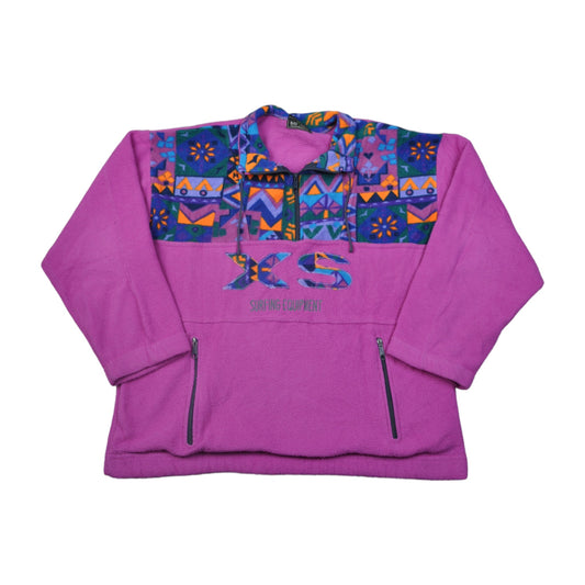 Vintage Fleece 1/4 Zip Retro Aztec Pattern Pink Large