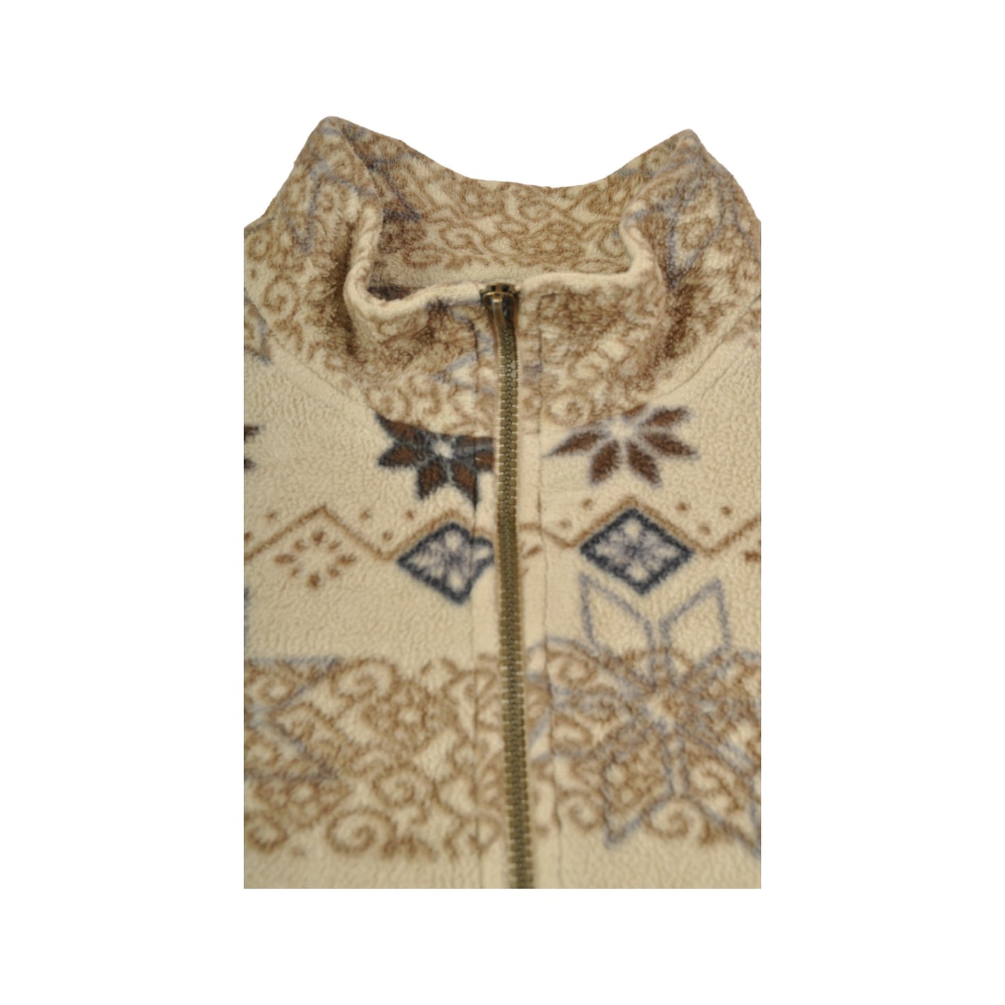 Vintage Fleece Jacket Retro Pattern Beige Ladies Medium