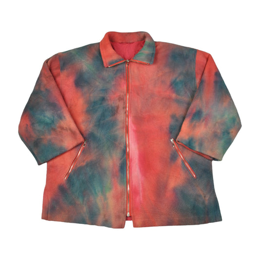 Vintage Jacket Fleece Tie-Dye Pattern Red Medium