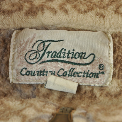 Vintage Fleece Jacket Retro Pattern Beige Ladies Medium