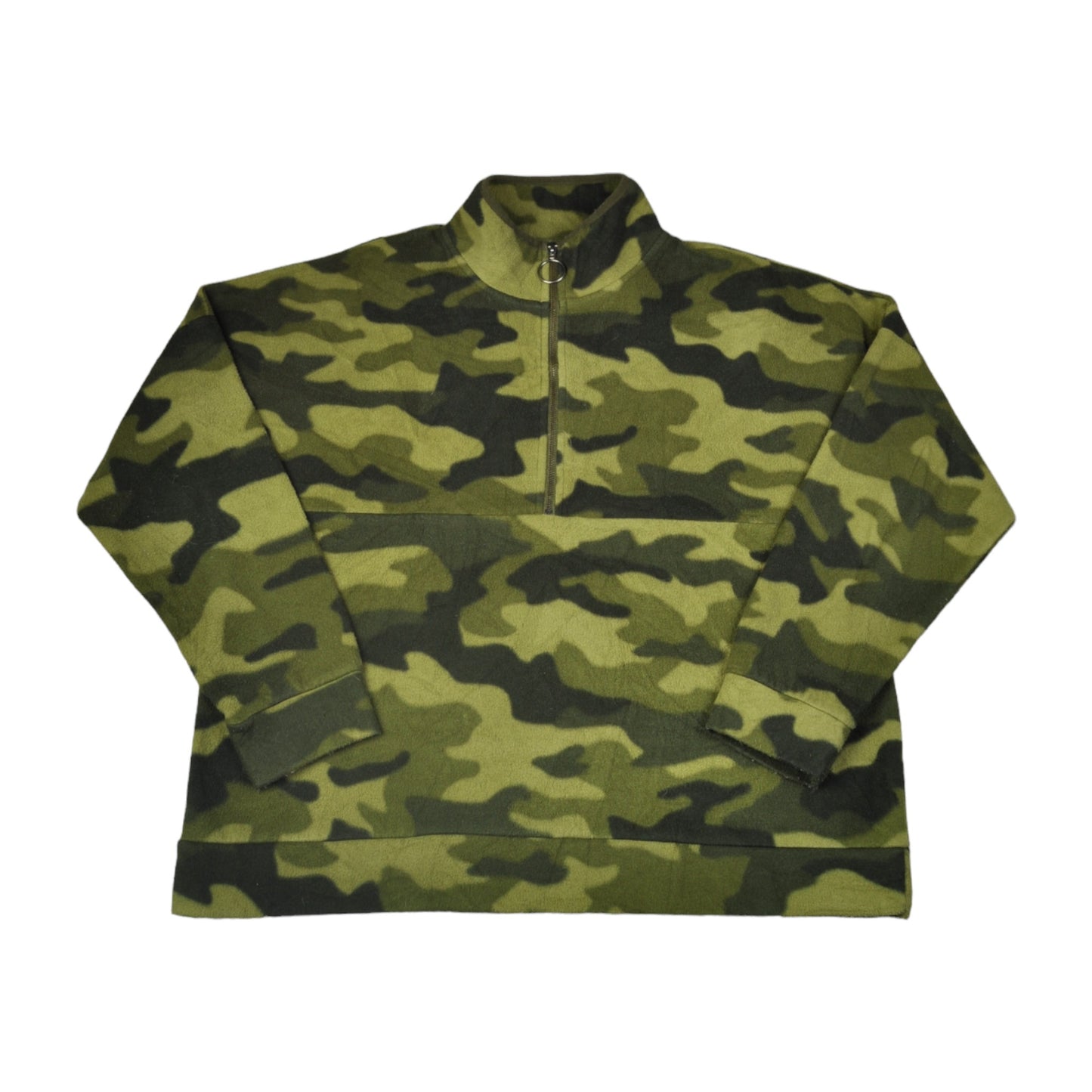 Vintage Fleece 1/4 Zip Camouflage Pattern Green Large