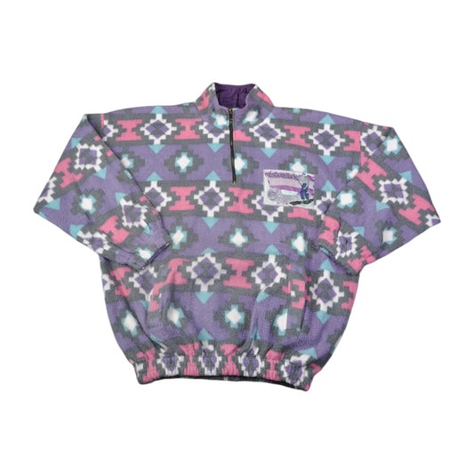 Vintage Fleece 1/4 Zip Retro Pattern Purple Ladies Large