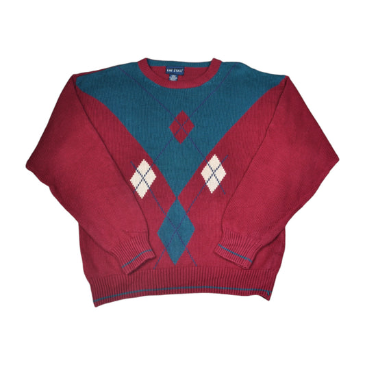 Vintage Knitwear Sweater Argyle Pattern Red Large