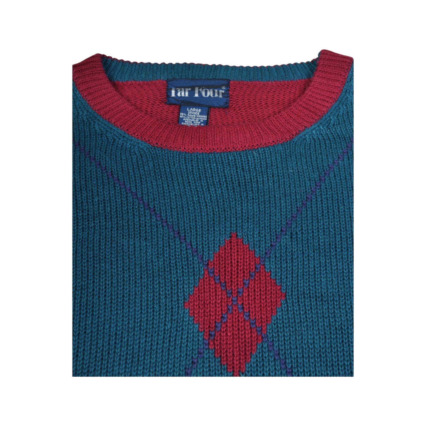 Vintage Knitwear Sweater Argyle Pattern Red Large