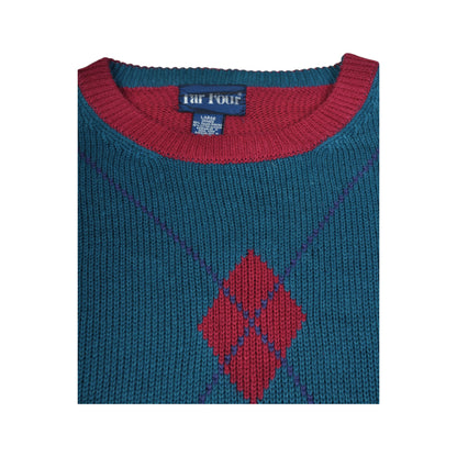 Vintage Knitwear Sweater Argyle Pattern Red Large