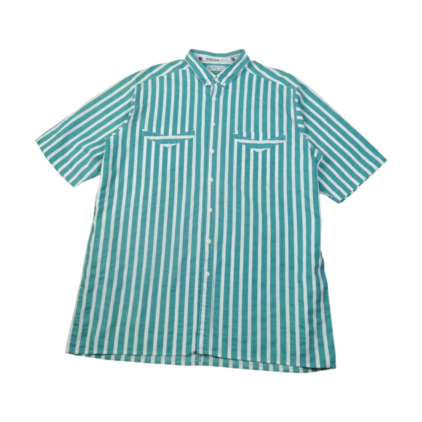 Vintage 90's Shirt Striped Short Sleeve Green XL