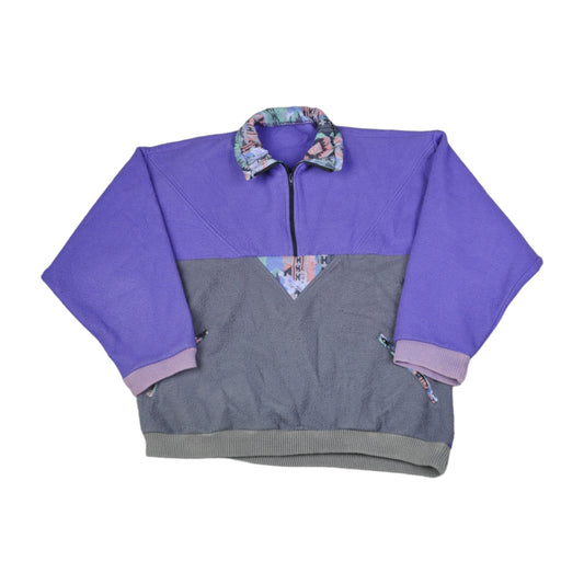 Vintage Fleece 1/4 Zip Retro Pattern Purple Small