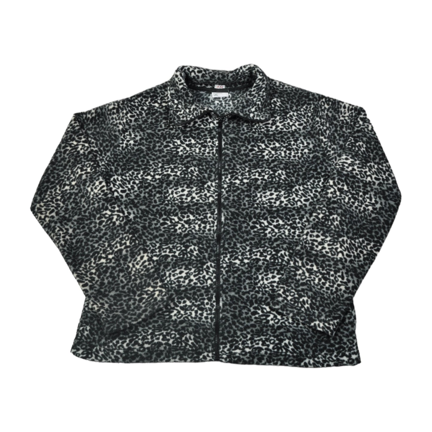 Vintage Fleece Jacket Leopard Print Pattern Grey Ladies Medium