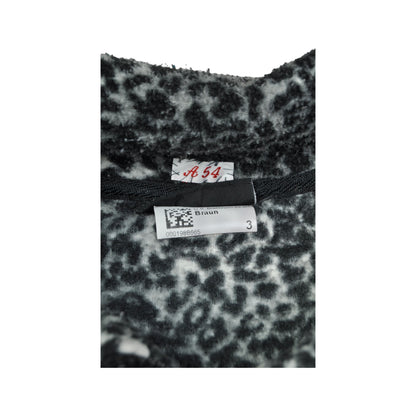 Vintage Fleece Jacket Leopard Print Pattern Grey Ladies Medium