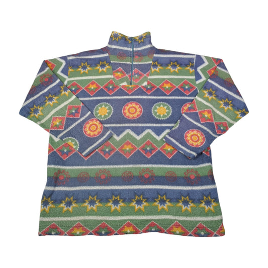 Vintage Fleece 1/4 Zip Retro Pattern Multi Large