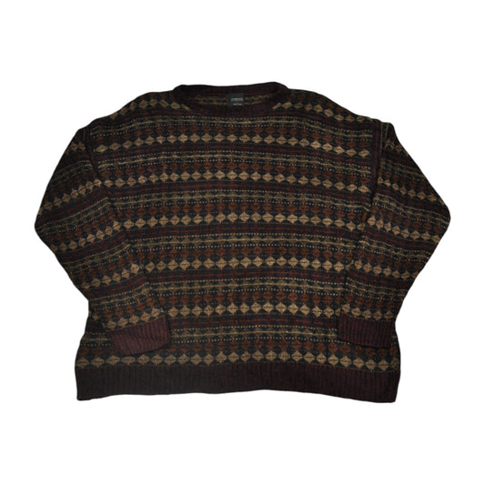 Vintage Knitwear Sweater Retro Pattern Brown Large