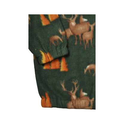 Vintage Fleece 1/4 Zip Retro Stag Pattern Green XXXL