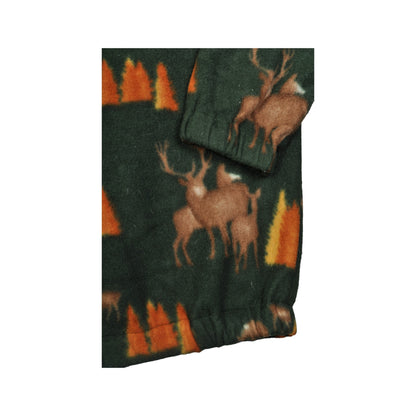 Vintage Fleece 1/4 Zip Retro Stag Pattern Green XXXL