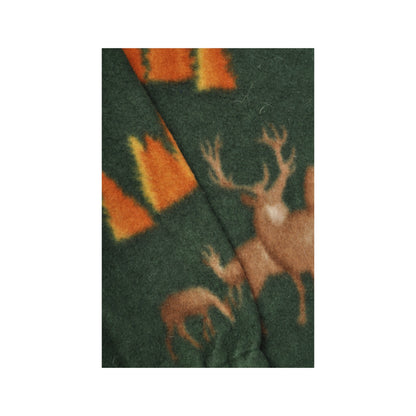 Vintage Fleece 1/4 Zip Retro Stag Pattern Green XXXL