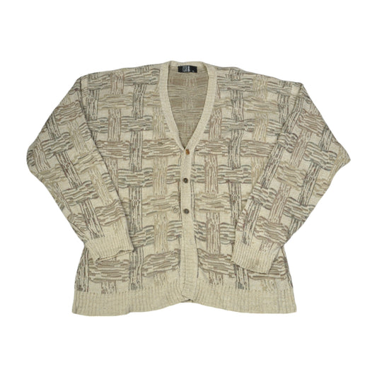 Vintage Knitwear Sweater Cardigan Retro Pattern Beige XL