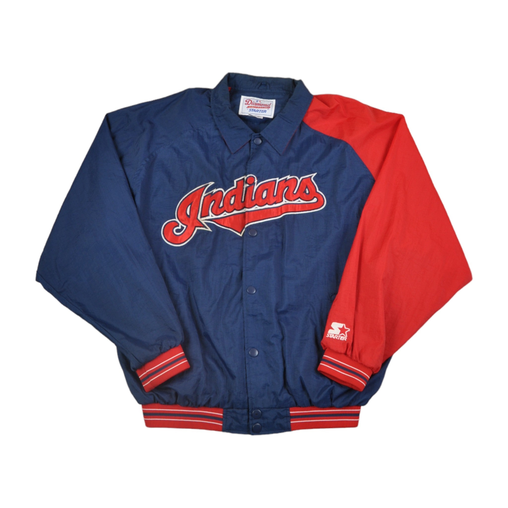Vintage Starter Diamond Collection Indians Baseball Team Windbreaker Jacket Red Blue XL