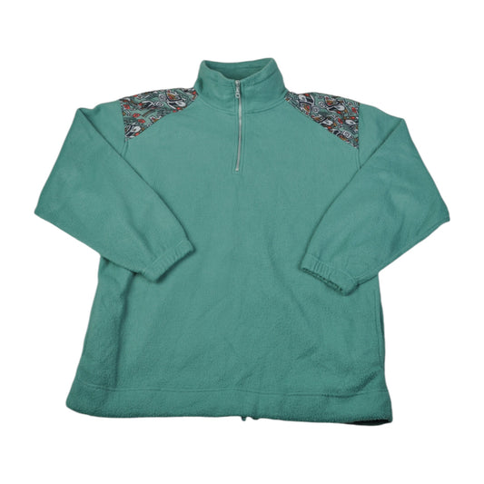 Vintage Fleece 1/4 Zip Retro Pattern Green Medium