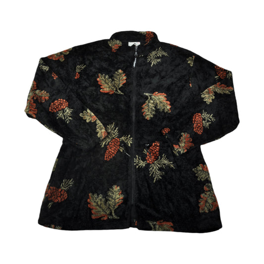 Vintage Fleece Jacket Leaf Pattern Black Ladies XL