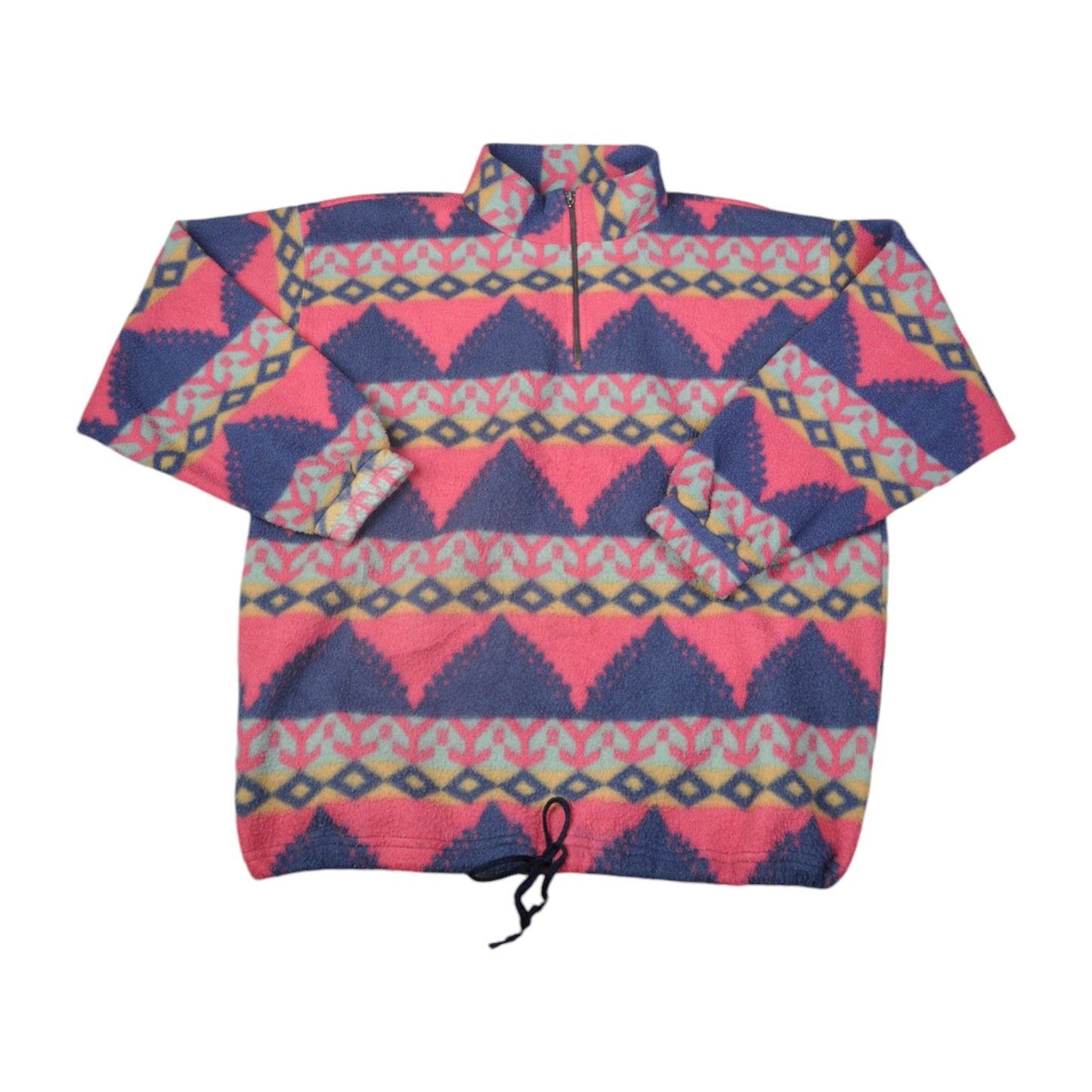 Vintage Fleece 1/4 Zip Retro Pattern Pink XL