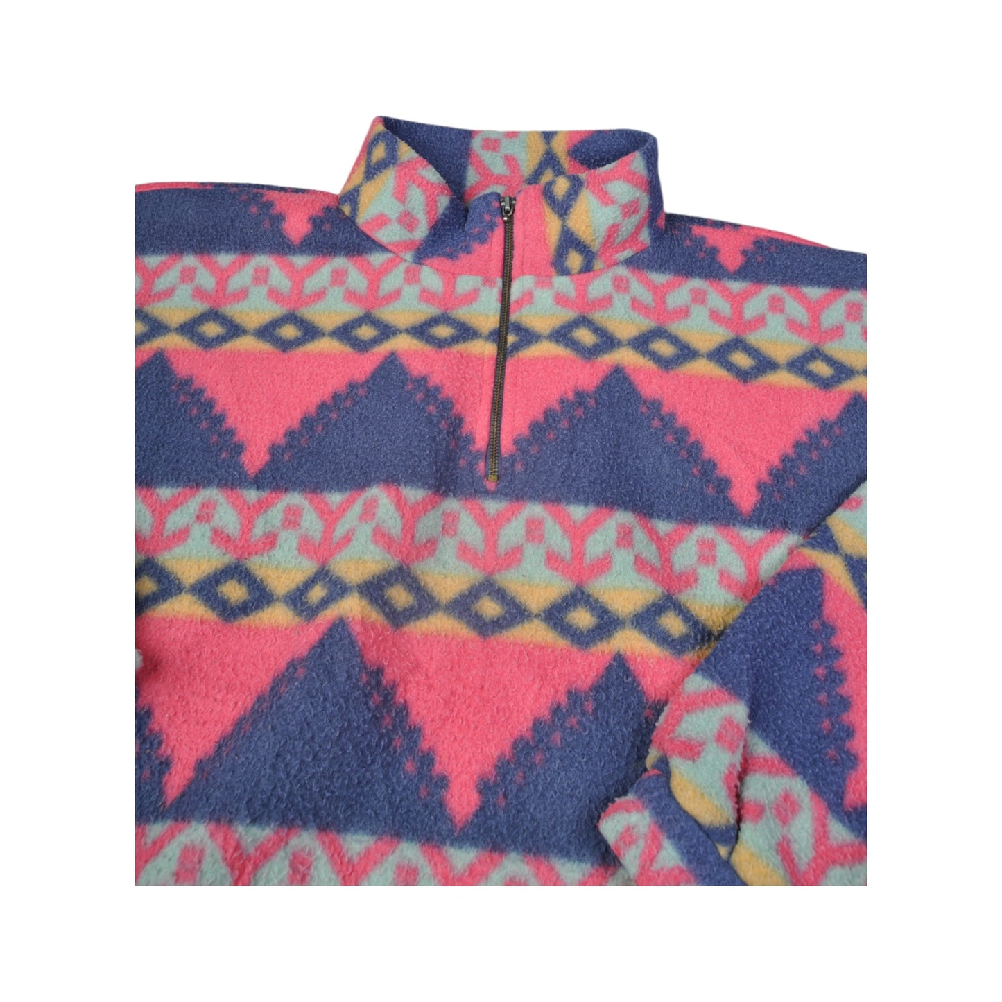 Vintage Fleece 1/4 Zip Retro Pattern Pink XL