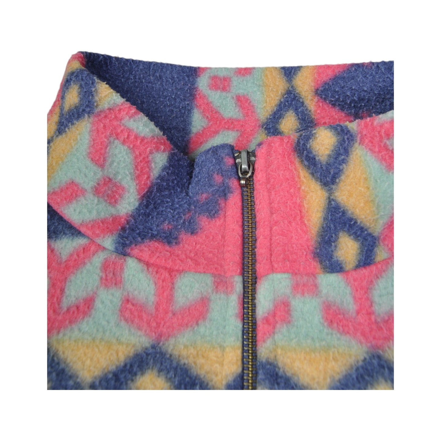 Vintage Fleece 1/4 Zip Retro Pattern Pink XL