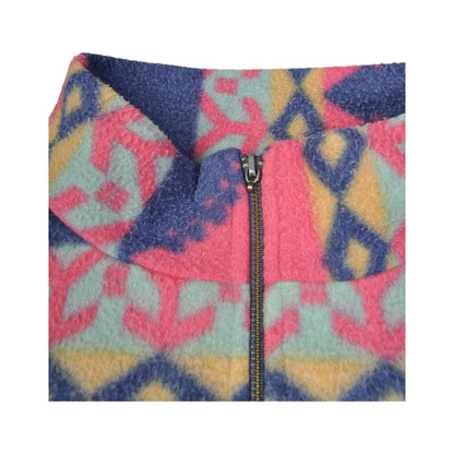 Vintage Fleece 1/4 Zip Retro Pattern Pink XL