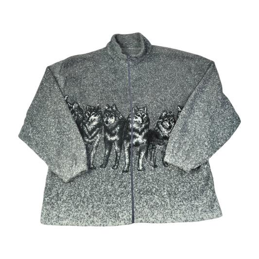 Vintage Jacket Fleece Wolf Pattern Grey XL