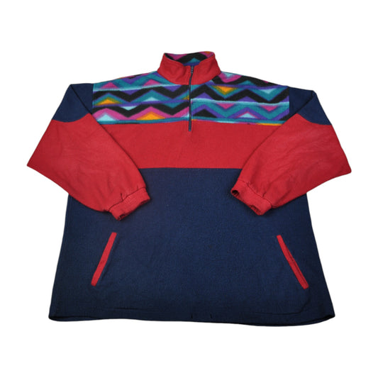 Vintage Fleece 1/4 Zip Retro Pattern Multi XL