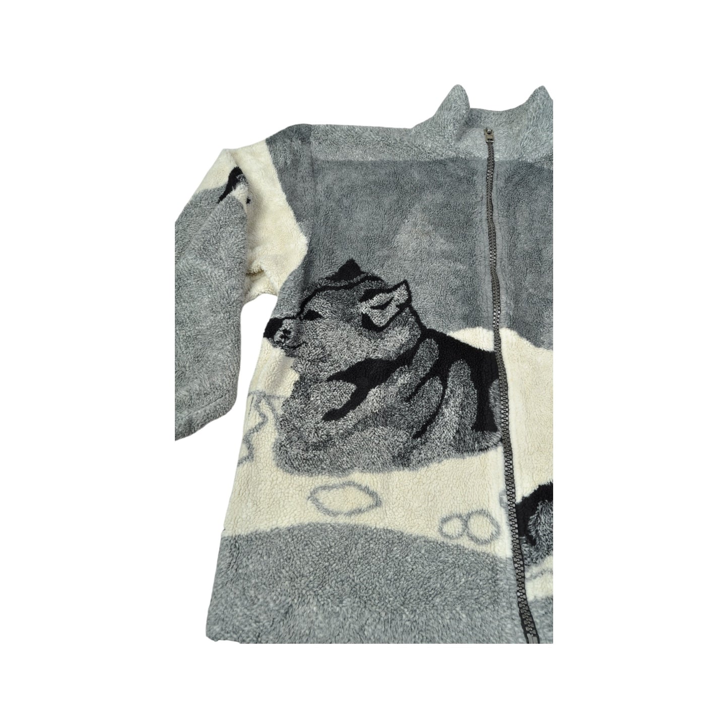 Vintage Fleece Jacket Wolf Pattern Grey Small