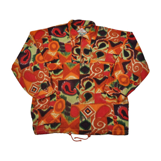 Vintage 1/4 Zip Fleece Retro Pattern Orange XL