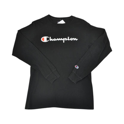 Vintage Champion T-Shirt Long Sleeve Black Small