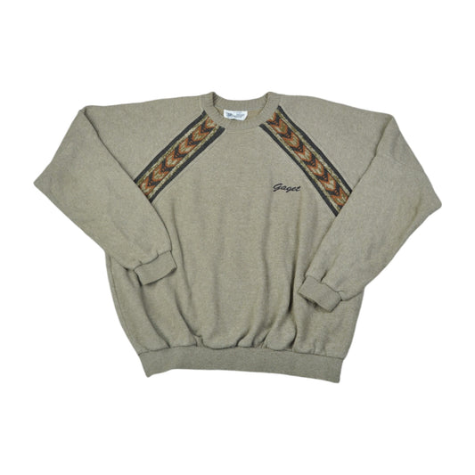 Vintage Fleece Sweater Retro Pattern Grey Ladies Large