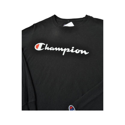 Vintage Champion T-Shirt Long Sleeve Black Small