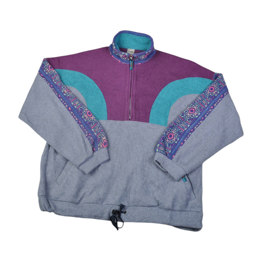 Vintage Fleece 1/4 Zip Retro Pattern Purple XL