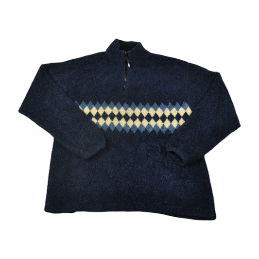 Vintage Fleece 1/4 Zip Diamond Pattern Navy Small