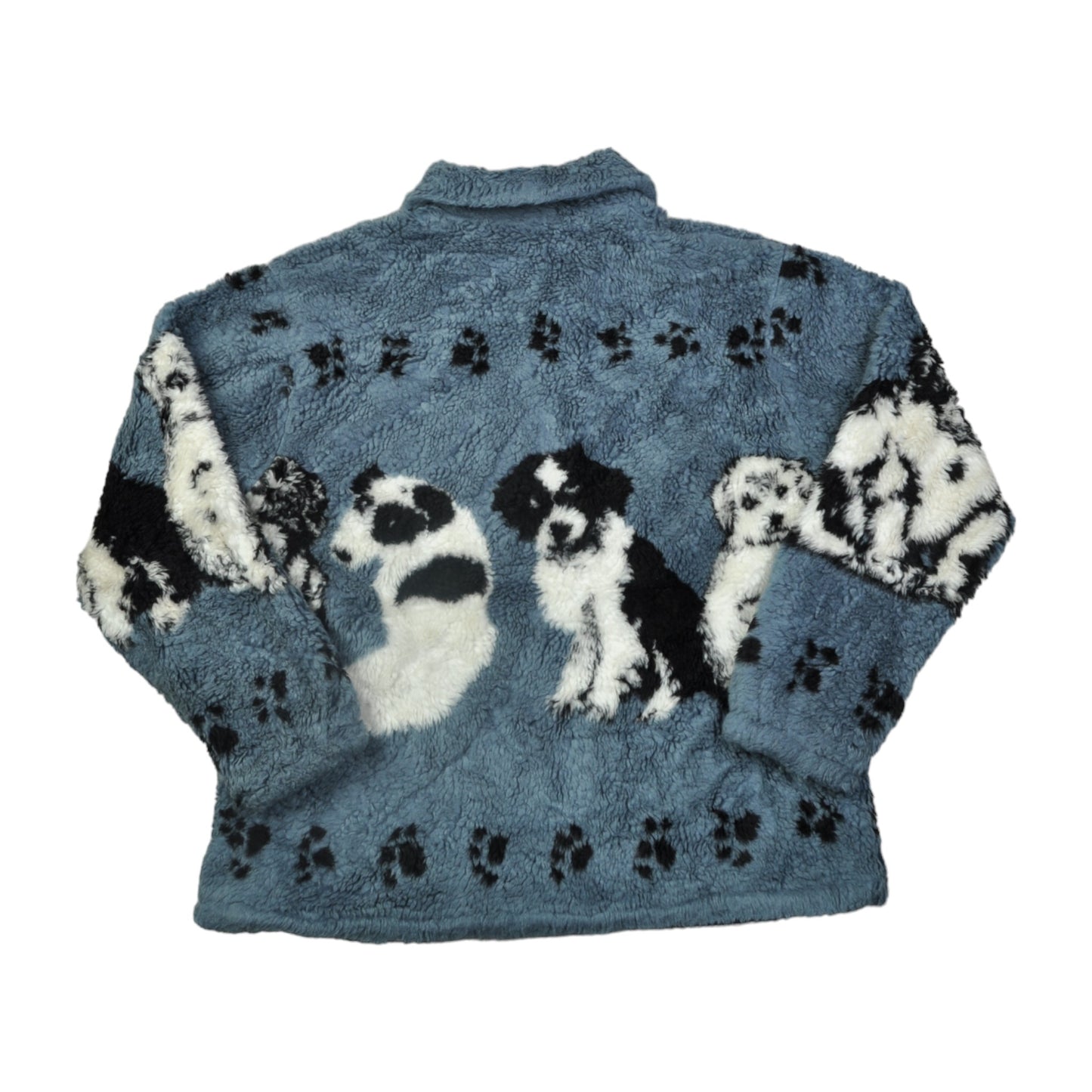 Vintage Fleece Jacket Retro Dog Pattern Blue Ladies Large