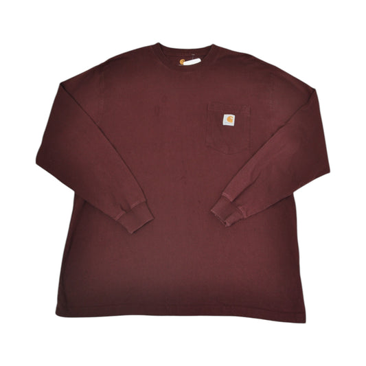 Vintage Carhartt T-Shirt Long Sleeve Burgundy Large