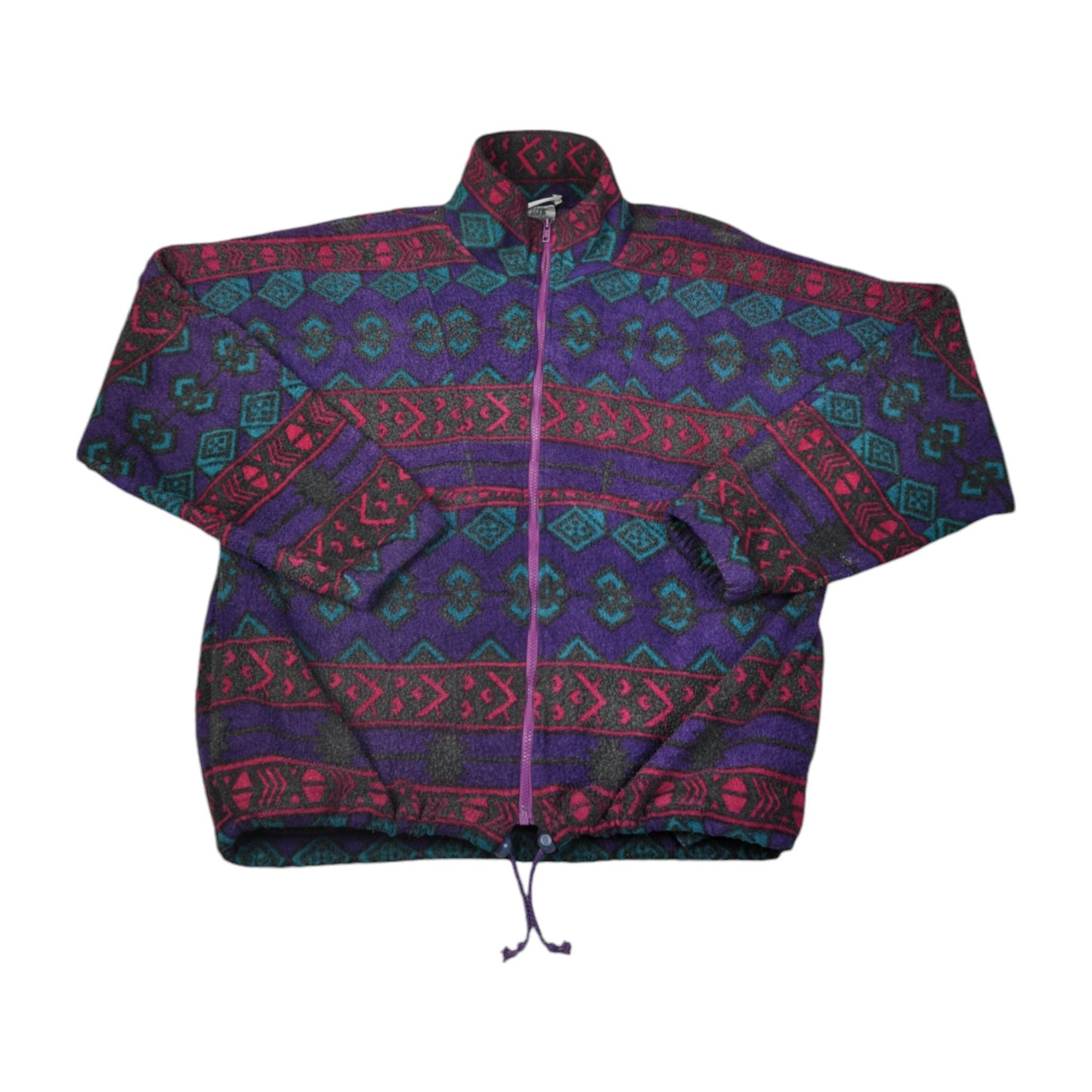 Vintage Fleece Jacket Retro Pattern Purple XL