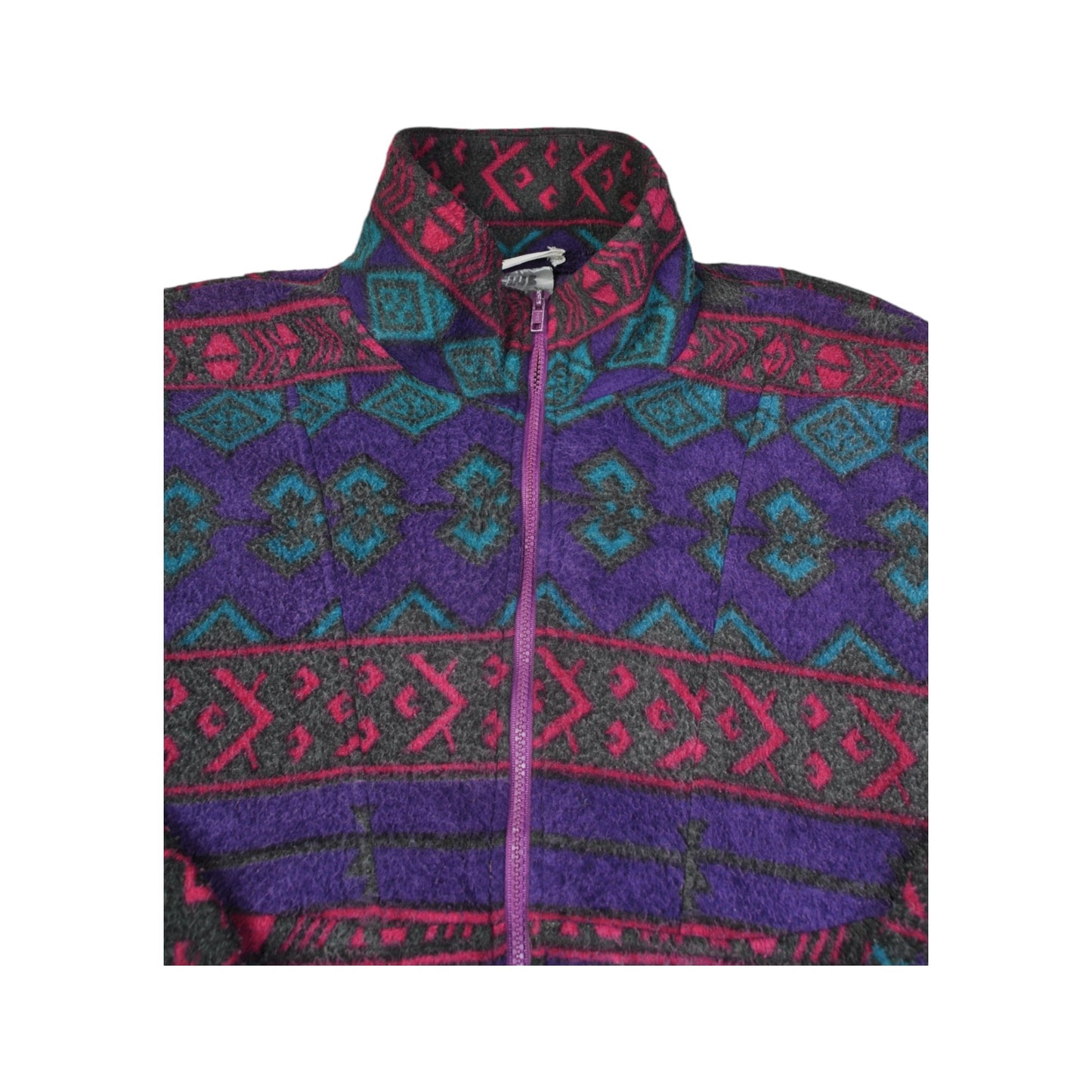 Vintage Fleece Jacket Retro Pattern Purple XL