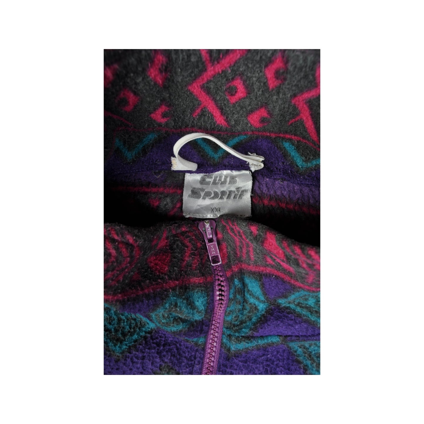 Vintage Fleece Jacket Retro Pattern Purple XL