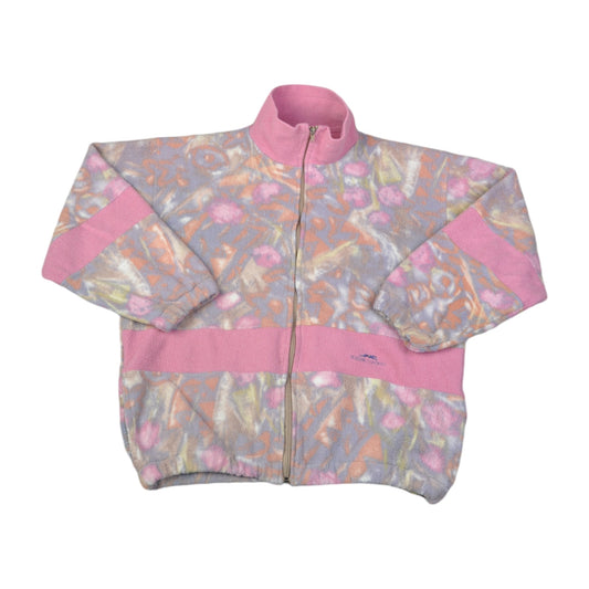 Vintage Fleece Jacket Retro Pattern Pink Small