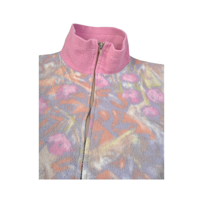 Vintage Fleece Jacket Retro Pattern Pink Small