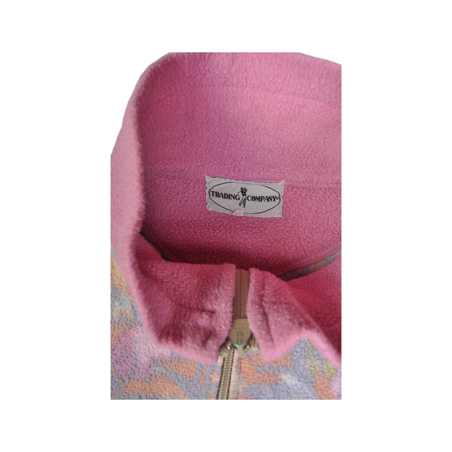 Vintage Fleece Jacket Retro Pattern Pink Small